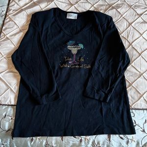 Fun & Blingy Black Long Sleeved V-neck T-shirt - XL